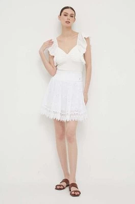 Guess spódnica bawełniana kolor biały mini rozkloszowana