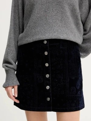 Guess spódnica welurowa SERENA kolor granatowy mini prosta W5BD86 D0731