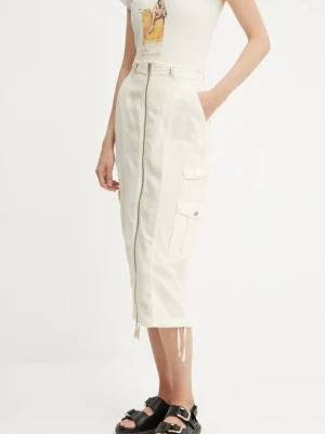 Guess spódnica z domieszką lnu CASEY kolor beżowy midi prosta W5GD1H WG8N0