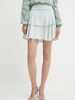 Guess spódnica z domieszką lnu TAINA kolor niebieski mini rozkloszowana W5GD85 D5N81
