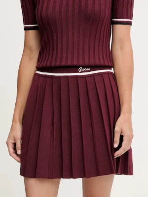 Guess spódnica z wełną SABINA kolor bordowy mini rozkloszowana V5BD02 Z1152