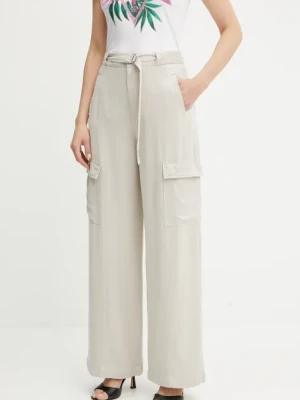 Guess spodnie AGATHA damskie kolor beżowy szerokie high waist W5GA1T WDP85