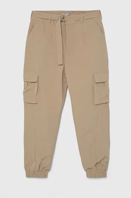 Guess spodnie damskie kolor beżowy fason cargo high waist