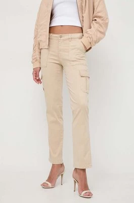 Guess spodnie damskie kolor beżowy proste high waist W4RB59 W93CL
