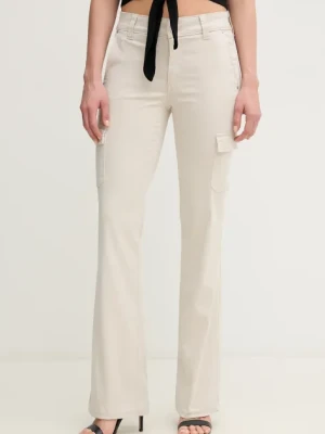 Guess spodnie damskie kolor beżowy proste high waist W5GA1B W93CL