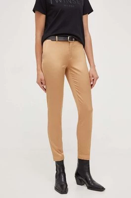 Guess spodnie damskie kolor beżowy proste medium waist