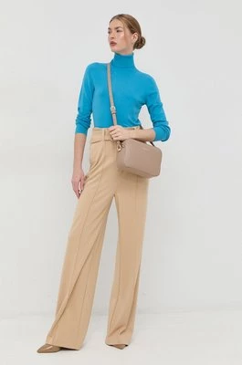 Guess spodnie damskie kolor beżowy szerokie high waist