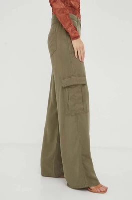 Guess spodnie damskie kolor zielony proste high waist