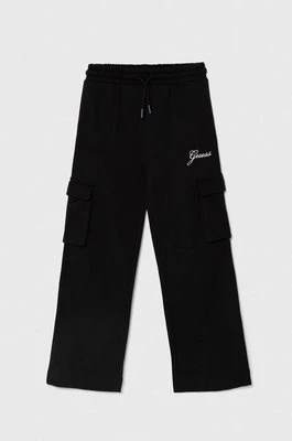 Guess spodnie dresowe bawełniane dziecięce kolor czarny gładkie J4YQ13 KA6R3