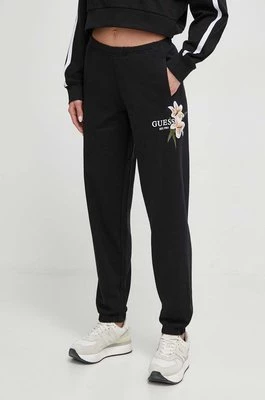 Guess spodnie dresowe bawełniane ZOEY kolor czarny z aplikacją V4GB04 KC6V1