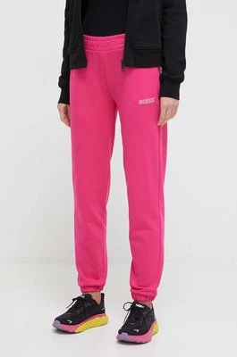 Guess spodnie dresowe bawełniane ELEANORA kolor fioletowy gładkie V4RB10 KC5O0