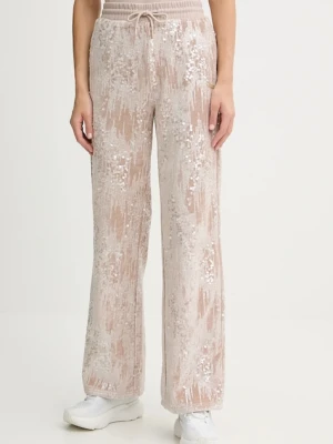 Guess spodnie dresowe welurowe damskie kolor beżowy z aplikacją V5BB01 K1922