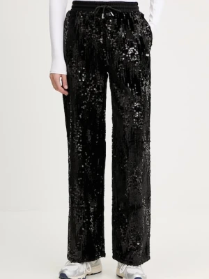 Guess spodnie dresowe welurowe damskie kolor czarny z aplikacją V5BB01 K1922