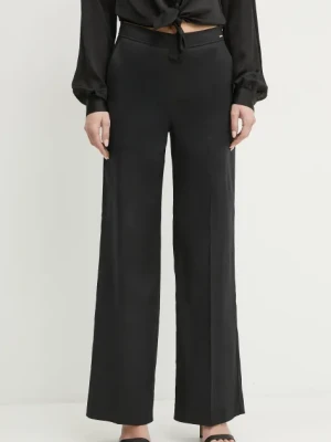 Guess spodnie lniane ISABEAU damskie kolor czarny proste high waist W5GB54 WH5L2
