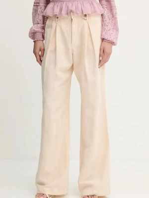 Guess spodnie z domieszką lnu SHAYE damskie kolor beżowy proste high waist W5GA2G WG8N0