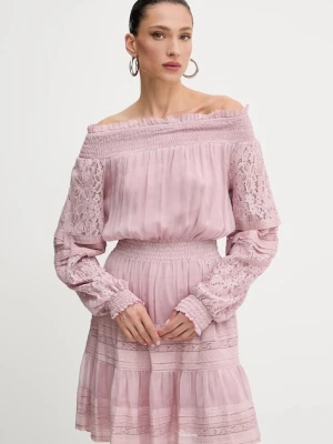 Guess sukienka bawełniana AUDREY kolor różowy mini rozkloszowana W5GK24 WE550