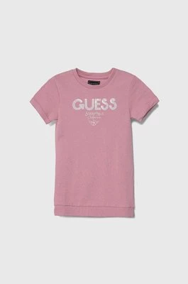 Guess sukienka bawełniana dziecięca kolor różowy mini prosta