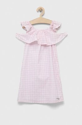 Guess sukienka bawełniana dziecięca kolor różowy mini prosta