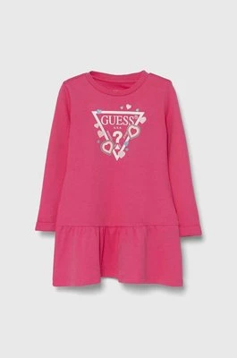 Guess sukienka bawełniana dziecięca kolor różowy mini rozkloszowana K3YK13 KA6W4
