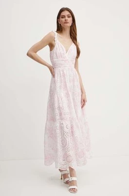 Guess sukienka bawełniana PALMA kolor różowy maxi rozkloszowana W4GK46 WG571