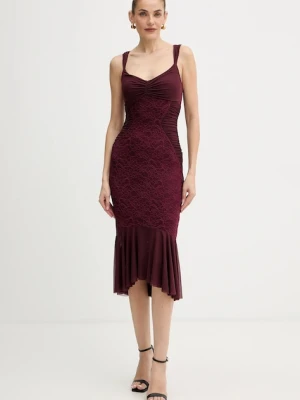 Guess sukienka CAITLYN kolor bordowy midi dopasowana W5BK17 KB7V2