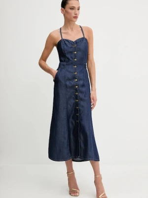 Guess sukienka jeansowa EDNA kolor granatowy midi rozkloszowana W5GK43 D5N61