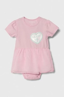 Guess sukienka niemowlęca kolor różowy mini rozkloszowana