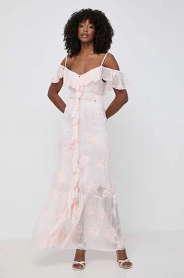 Guess sukienka z domieszką jedwabiu ELIDE kolor różowy maxi rozkloszowana W4GK37 WG4U0
