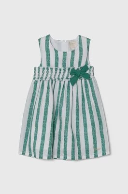 Guess sukienka z domieszką lnu dziecięca kolor zielony mini rozkloszowana