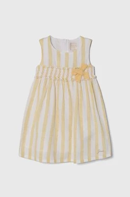 Guess sukienka z domieszką lnu dziecięca kolor żółty mini rozkloszowana