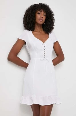 Guess sukienka z domieszką lnu FEDERICA kolor biały mini rozkloszowana W4GK98 WG7B0