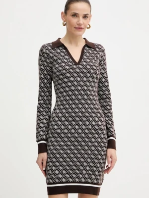 Guess sukienka z domieszką wełny AUBREY kolor brązowy mini dopasowana W5BK25 Z3JD2