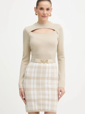 Guess sukienka z domieszką wełny CORALINE kolor beżowy mini dopasowana W5BK44 Z3JD2