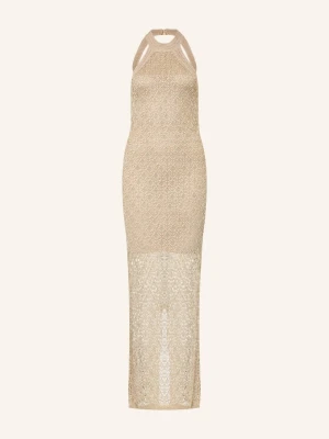 Guess Sukienka Z Dzianiny Serina Z Brokatową Przędzą beige ZŁOTY