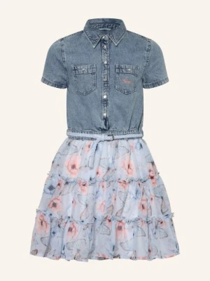 Guess Sukienka Z Mieszanki Materiałów Z Kamieniami Ozdobnymi blau