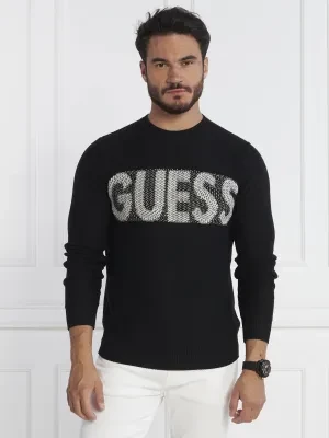 GUESS Sweter AMYAS LS CN SLOGAN SWTR | Regular Fit | z dodatkiem wełny