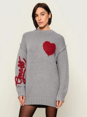 GUESS Sweter Anita Heart | Relaxed fit | z dodatkiem wełny szary
