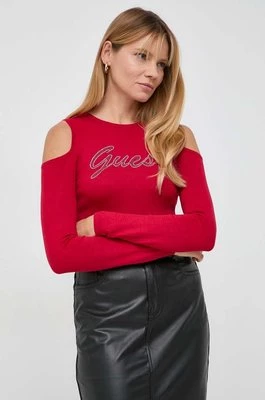 Guess sweter damski kolor czerwony lekki
