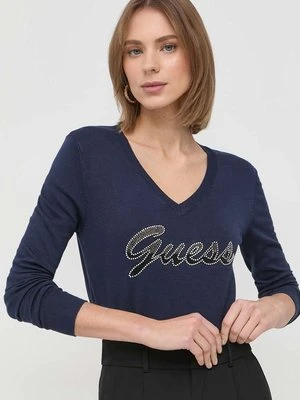 Guess sweter damski kolor granatowy lekki