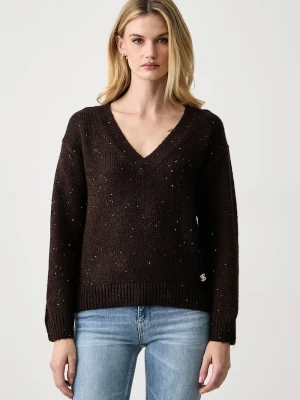 Guess sweter damski z dodatkiem wełny JOLENE brązowy