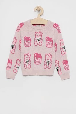 Guess Sweter dziecięcy kolor różowy ciepły
