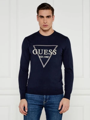 GUESS Sweter FABIAN | Regular Fit | z dodatkiem kaszmiru granatowy