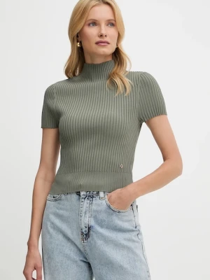 Guess sweter JAYLA damski kolor zielony z półgolfem W5YR04 Z0040