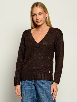 GUESS Sweter Jolene | Regular Fit | z dodatkiem wełny brązowy