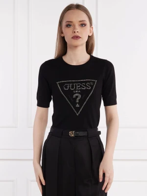 GUESS Sweter KAYLA LOGO RN SS SWTR | Slim Fit