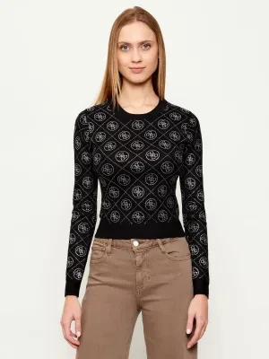 GUESS Sweter RHINESTONES | Slim Fit | z dodatkiem wełny
