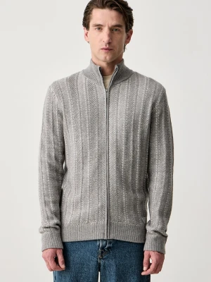 Guess sweter rozpinany męski z dodatkiem wełny Nash szary