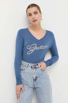 Guess sweter wełniany damski kolor niebieski