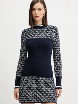 Guess sweter z dodatkiem wełny AUBREY damski kolor granatowy z półgolfem W5BR24 Z3JD2