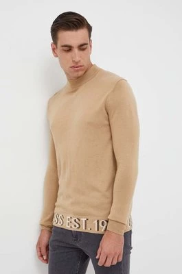 Guess sweter z domieszką jedwabiu kolor beżowy lekki